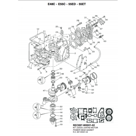 Yamaha, Zuiger 688-11635-03, E48C, E55C, 55ED, 55ET, buitenboordmotor